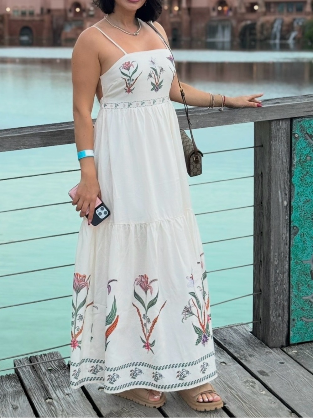 Commense White Floral Embroidered Maxi Dress